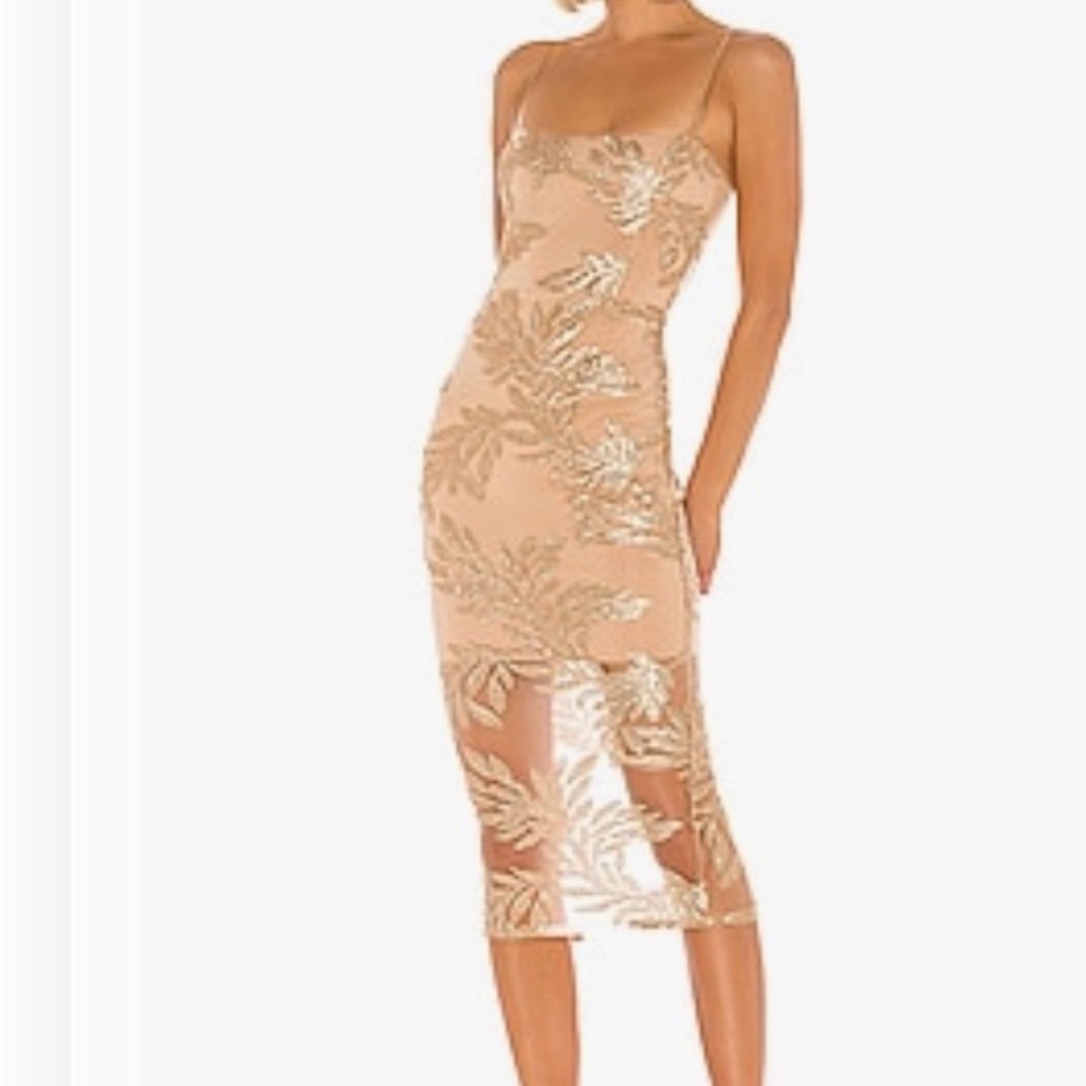 Nookie Gold Embroidered Midi Dress